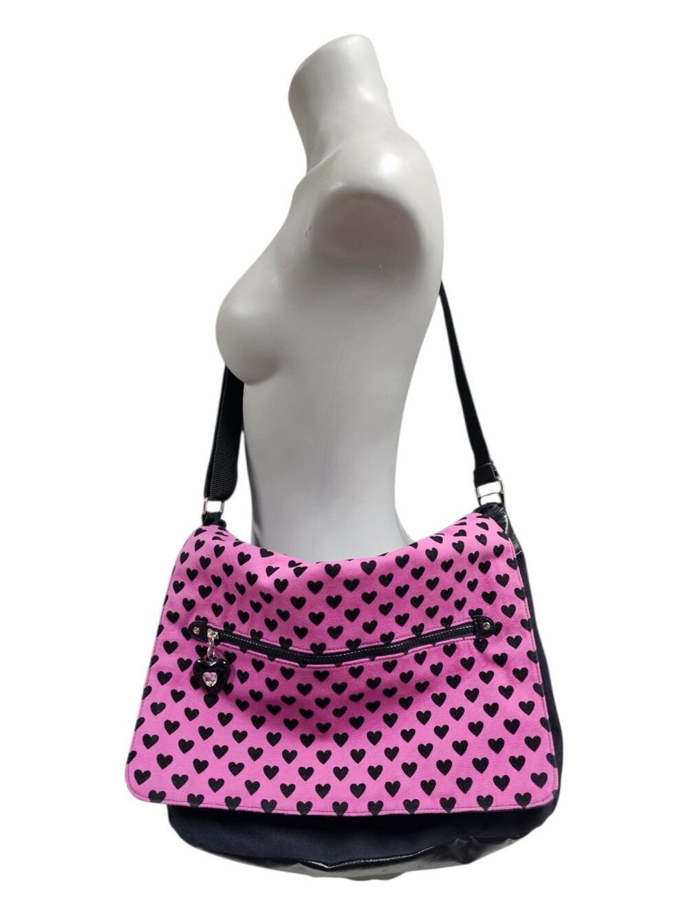 FE Fashion Express pink and black hearts crossbody bag